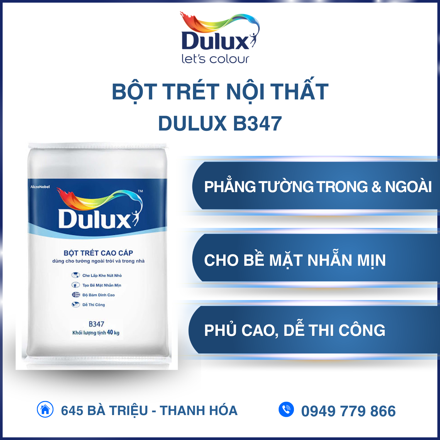Bột trét tường cao cấp Dulux B347 Bột trét tường cao cấp Dulux B347