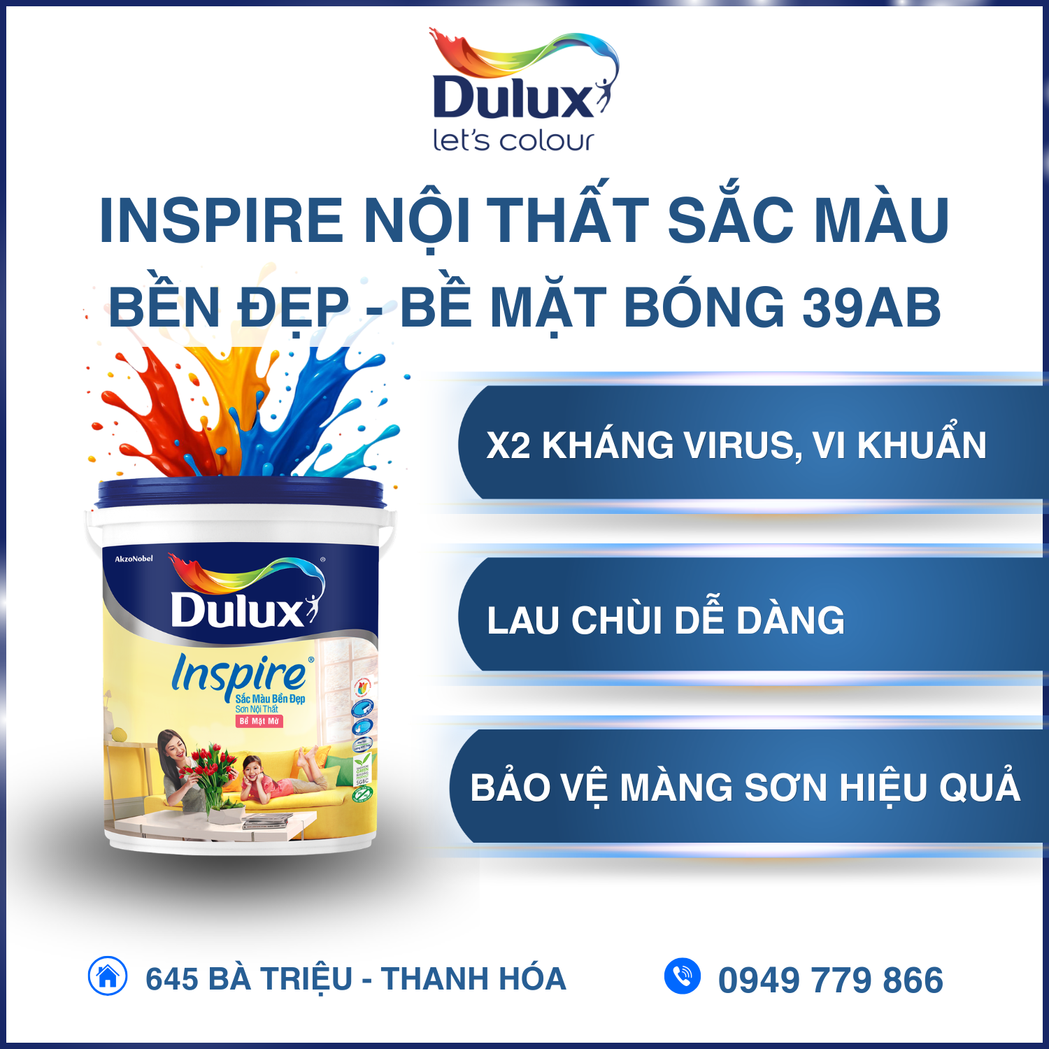 Dulux EasyClean Chống Bám Bẩn Kháng Virus – Bề Mặt Mờ Dulux EasyClean Chống Bám Bẩn Kháng Virus – Bề Mặt Mờ